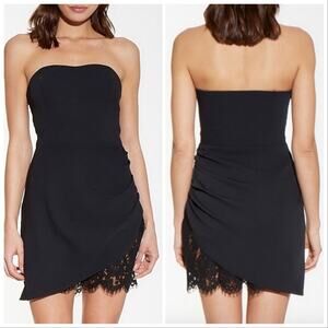 NEW AMANDA UPRICHARD REVOLVE LBD Black Mini Strapless Rouched Lace Hem Dress XS